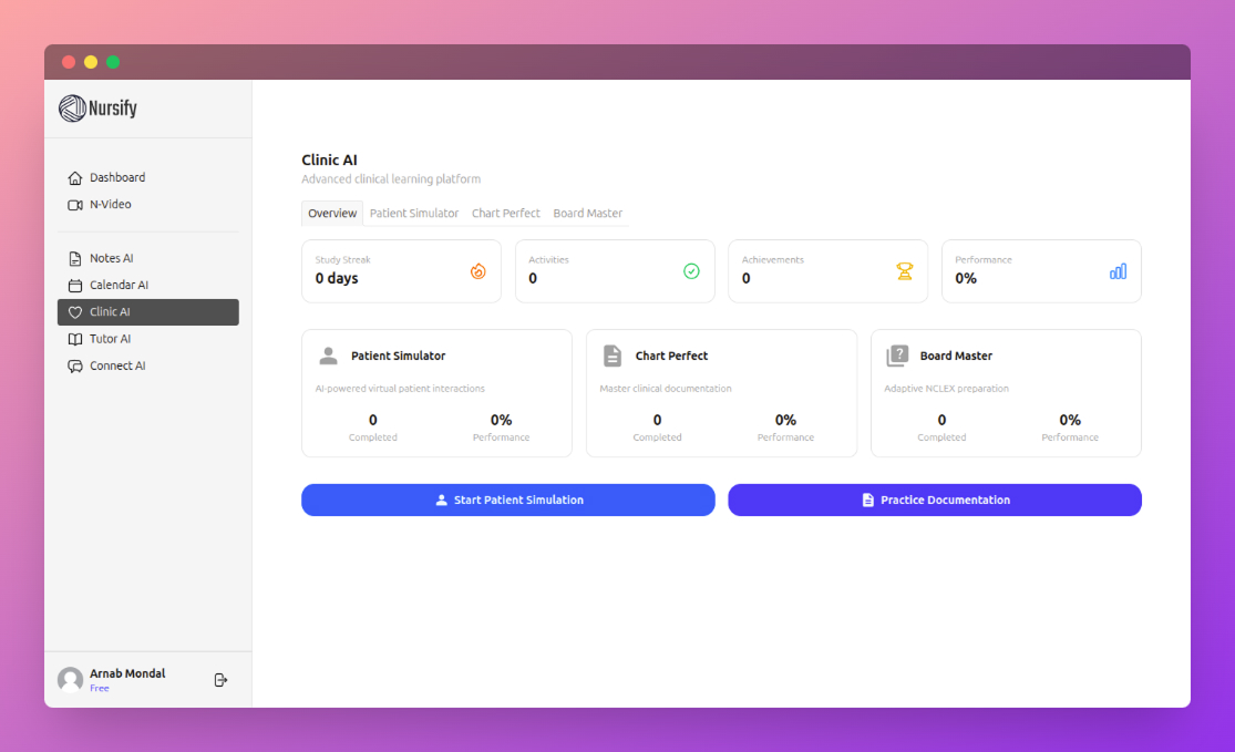 Clinic AI presenting interactive patient cases